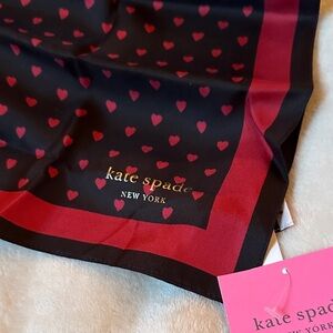kate spade Black and Red Heart Print Silk Scarf 20*20”